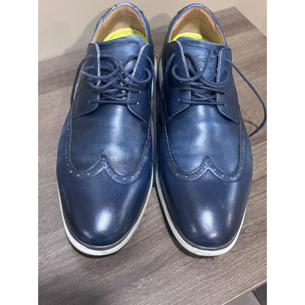 Florsheim Mens Comfortech Navy Blue Leather Wingtip Oxford Shoes 10.5W - Picture 2 of 7